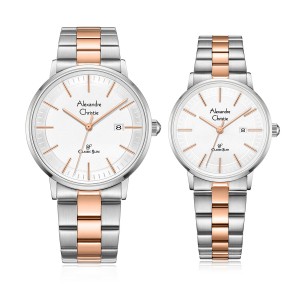 Alexandre Christie AC 8694 Silver Rosegold White Couple